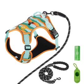 SAN KARA Arnés para Perro Ajustable Reflectante con Correa 1.5 m Set con Dispensador y Bolsas Pechera Transpirable Cómoda Seguridad para Paseo y Entrenamiento