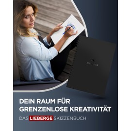 LIEBERGE Premium Sketchbook A4 220 g - Erase-Resistant Sketchbook Made in Germany - Drawing Pad for Pencil, Marker, Mixed Media, Watercolour and Much More, 80 Pages / 40 Sheets (DIN A4 80 Pages)