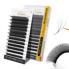 NAGARAKU 4D W Eyelash Extensions, Eyelash Extension, Self-Fanning Lash, Pre-Fanned Ready-to-Use Fan Weave with Long Handle, Premade Fans Volume Cluster, Mega Matte Black (0.10 mm, C Curl, 8-15 mm)