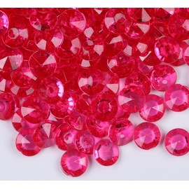 Gintoaria 1000pcs/ Pack Wedding Table Acrylic Diamond Scatter Crystals Confetti Acrylic Gems Vase Fillers Rhinestones for Wedding, Bridal Shower, Vase Beads Decorations (10mm, Rose Red)