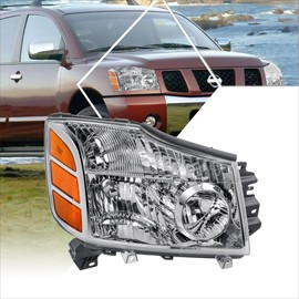 [Right/Passenger Side] Headlight Assembly Compatible with 04-07 Nissan Armada Pathfinder Titan,Chrome Housing