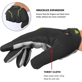 WESTWOOD FOX WFX Cycling Gloves Full Finger Mountain Bike Gloves Touchscreen MTB Gloves Padded Anti-Slip MTB Road Biking Sports Gloves for men and women (Neon Black, S)