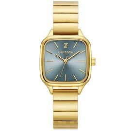 LANZOOM Women's Watch Light Blue Minimalist Style Dial with Gold Steel Band Chain Watch Gifts for Mom Wife Girlfriend on Mothers Day Valentines Day Anniversary Birthday Christmas Gifts for Women