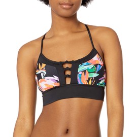 Eidon Women's Standard Mackenzie Bralette Style Bikini Top Swimsuit with 2-Way Back, Flamingo Print, X-Small