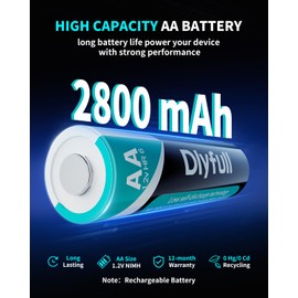 DLYPOW Rechargeable AA Batteries, 2800mAh High Capacity AA Rechargeable Batteries with Low Self Discharge, 1.2V NIMH Long-Lasting Double A Batteries, Precharged (8 Pack)