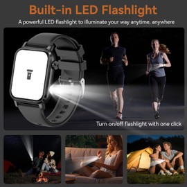 Smart Watches with LED Flashlight, 1.85" HD Smartwatch for Men Women, Answer/Make Call, SpO2/Heart Rate Monitor, Sleep Tracker, 100+ Sport Mode, IP68 Waterproof Fitness Tracker for iOS Android (Black)