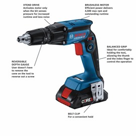 BOSCH GTB18V-45B15-RT 18V Brushless 1/4 In. Hex Screwgun Kit with (1) CORE18V 4 Ah Advanced Power Battery (Renewed)