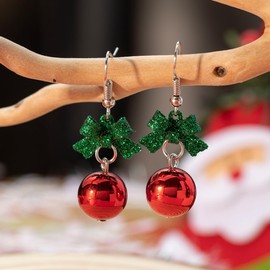 Ribbon Bowknot Cute Festive Red Green Ball Ornament Dangle Drop Earrings for Women Bow Ribbon Fish Hook Dangling Hypoallergenic Christmas Festival Party Jewelry Gifts for Daughter