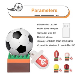 8GB*5 USB Flash Drive Tennis Baseball Football Basketball Rugby Memory Stick Cartoon Memory Stick Pen Drive for School Office Car PC Laptop (8GB x 5, Balls)