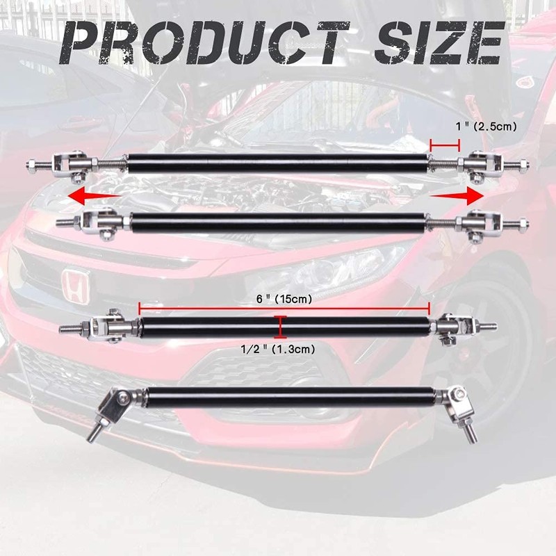 DREAMIZER Universal Front Bumper Lip Strut Rod Spoiler Wing Wide