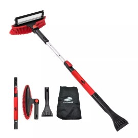 CarCarez 3-in-1 Extendable Snow Brush with Ice Scraper Squeegee Auto Snow Ice Removal