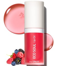 THESAEM Eco Soul Lip Oil 02 Berry - Plumping & Hydrating Lip Oil to Nourish & Moisturize Lips – Berry Extract & Rose Water - Lips Soft & Glossy for Dry Lips, 0.21 fl.oz.