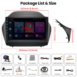 2+64G Android Car Stereo for Hyundai Tucson IX35 2010-2015 with Apple Carplay Android Auto Mirror Link 10.1 inch Touch Screen FM RDS HiFi Bluetooth WiFi GPS+Camera&MIC