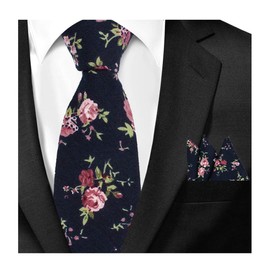 Juego de pañuelos de algodón para hombre con diseño floral impreso, Azul marino rosado, Talla única