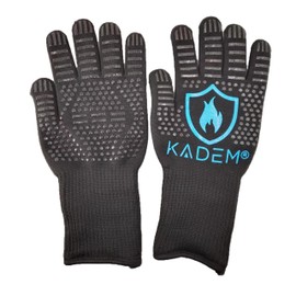 Kadem Unisex Oven Gloves, Grill Gloves, Heat Resistant up to 800 °C, Fireproof, Non-Slip, Heat Protection, Blue, L/XL