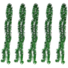 POFET 5pcs Green Tinsel Garland 2M Metallic Glitter Hanging Decoration for Christmas Tree Wreath Wedding Party