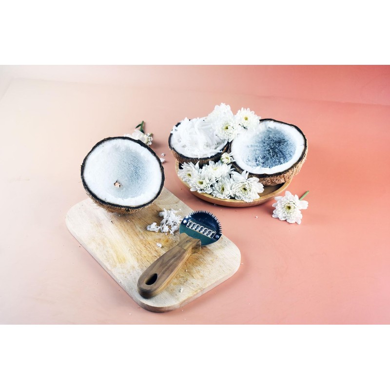 Traditional Coconut Scraper with Wooden Handle, Stainless Steel Blade, Kitchen