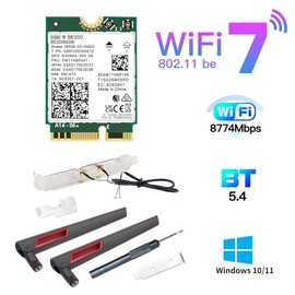 Tarjeta Inalámbrica BE200NGW 7th M.2 Mini Kit de Computadora WiFi 7 BT5.4 Adaptador 802.11BE Tri-banda 8774Mbps No Compatible Con Placas Base AMD Para Windows 10/11