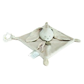Baby Nat BN0618 Rabbit Flat Dummy Chain Mocha Collection Beige Soft Material & Nappies Cotton Baby Gift for Girls or Boys