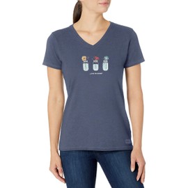 Life is Good. Womens Crusher Vee Floral Jars, Darkest Blue-XL