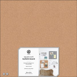 U Brands Square Cork Bulletin Board, 14 x 14 Inches, Frameless, Natural, Push Pins Included (463U00-04), Assorted Colors