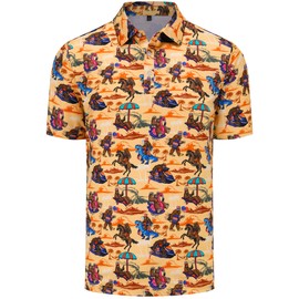 Mens Golf Polo Shirts Short Sleeve Performance Moisture Wicking Dry Fit Casual Print Funny Golf Polo Shirts for Men Desert