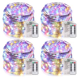 MUMUXI Remote Control Fairy Lights Battery Operated String Lights with Timer [Set of 4], 33ft 100 LED Twinkle Lights with Remote | Color Changing Outdoor Fairy Lights Waterproof Firefly, Multicolor