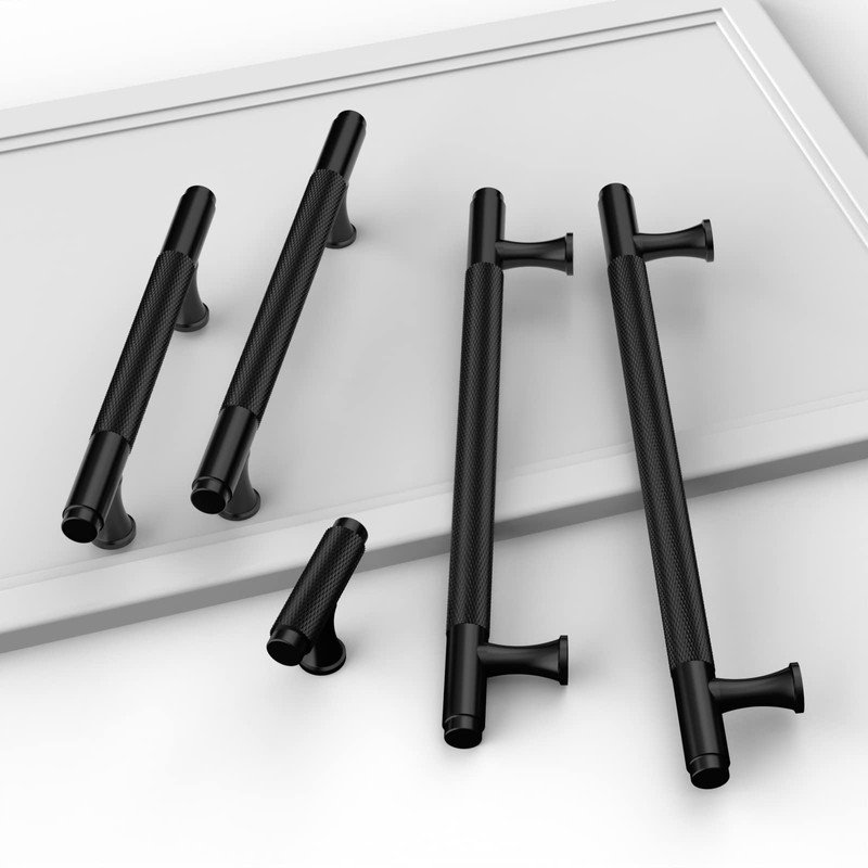 KNOKLOCK 4506C 10 Pack Kitchen Cabinet Knobs Matte Black Knurled