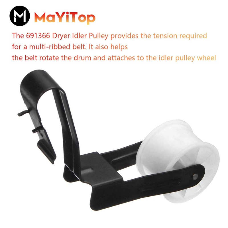 MAYITOP WP691366 Dryer Pulley Idler 691366 for Whirlpool Kenmore AP6010582