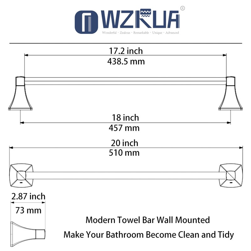 WZRUA 18 Inch Matte Black Towel Bar Towel Rack for