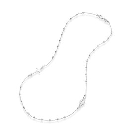 Miabella 925 Sterling Silver Italian Rosary Beaded Sideways Cross Dainty Chain Necklace for Women Made in Italy, Sterling Silver, No Gemstone