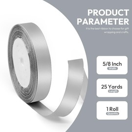 Quhora 5/8" x 25 Yards Satin Ribbon, Silver Silk Ribbon Ideal for Gift Wrapping, Floral Bouquets, Crafts, Wedding Party Decorations, Christmas and Sewing Projects