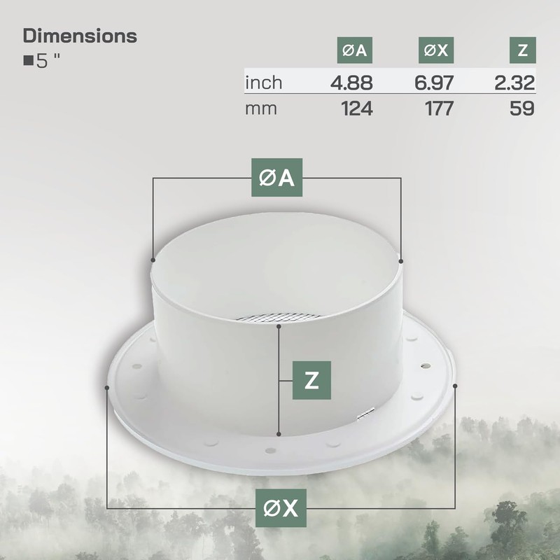 Vent Systems 5'' Inch - White - Plastic - Dismantable