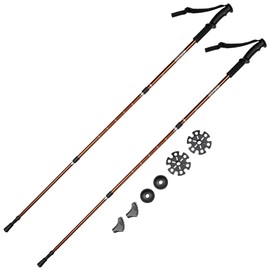 GOGLAND Trekking Walking Poles for Nordic Walking, Adjustable Lengths Including Attachments for Various Surfaces, Ultralight, with Antishock Technology (Brown)