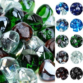 onlyfire 10-Pounds Fire Glass Diamonds for Propane Fire Pit, 1 Inch Blended Firepit Glass Rocks Stones for Gas Fireplace and Fire Pit Table, Emerald Green, Crystal Ice and Amber