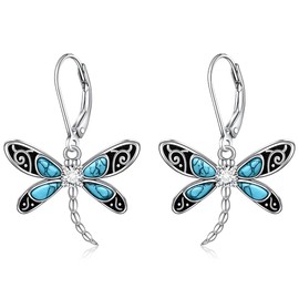 Dragonfly Earrings for Women Dangle Dragonfly Earrings Sterling Silver Leverback Jewelry Turquoise Dangle Jewelry Birthday Gifts