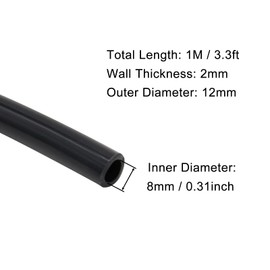 VictorsHome Silicone Tubing, 8mm ID x 12mm OD, 3.3ft (1m) Length, Flexible Silicone Rubber Tube Water Air Hose Pipe for Pump Transfer Black