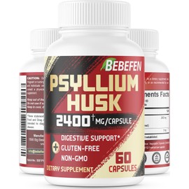BEBEFEN Psyllium Husk Capsules 2400mg with Black Pepper - 2 Month Supply - Daily Soluble Fiber for Gut Health - Non-GMO and Gluten-Free Formula