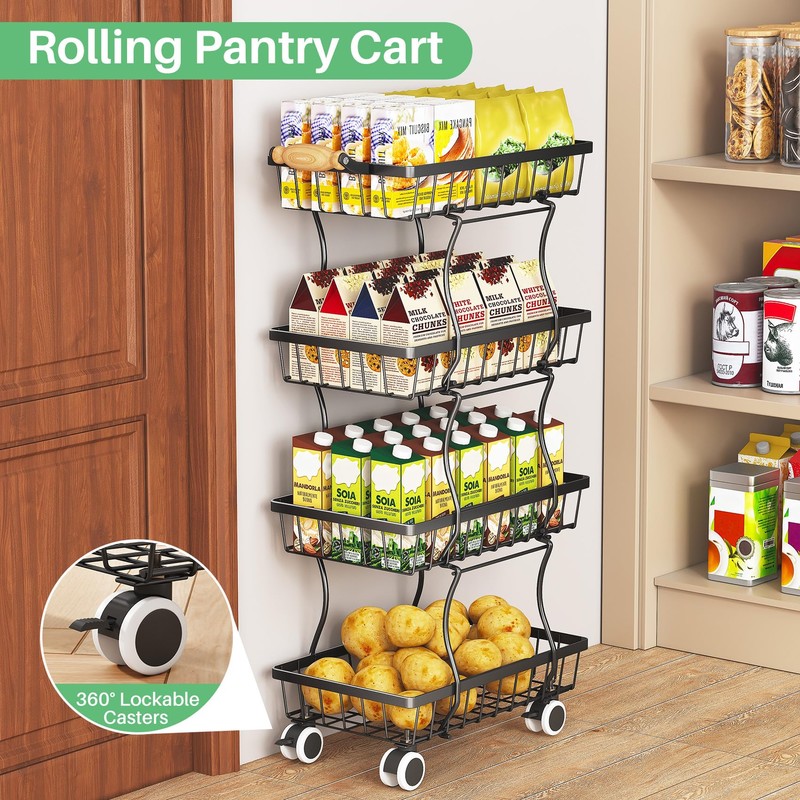 Fruit Basket Kitchen Pantry Organizers and Storage - 4 Tier