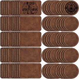 MAPRIAL 100 Pack Blank Leatherette Patches with Adhesive, Rustic Laser Engravable Faux Leather Patch for Hats Custom, Fabric Repair Sew, Engraving Materials, Gifts, DIY (Rectangle+Round)