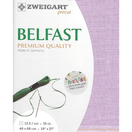 Zweigart Belfast Precut 32 ct. 3609 Colour 5038 Delicate Purple, Handmade Fabric Made of 100% Linen for Embroidery 48 x 68 cm