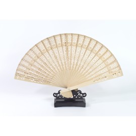 All In One Chinese Scented Wooden Hand Held Folding Fans for Craft Home Wedding Party Event Decoration, Gifts (1pc with Fan Holder)