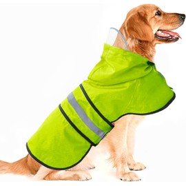 Dog Raincoat Waterproof Reflective Slicker - Lightweight Breathable Hooded Poncho Rain Coat Jacket with Adjustable Belly Strap and Leash Hole for Small Medium Large Dogs (Green, XX-Large)