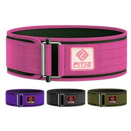 FITIZ Self Locking Weight Lifting Belt for Back Support Premium Weightlifting belt of Men and Women Deadlift Training Belt 4 Inch Nylon with Metal Buckle Adjustable Olympic Lifting Back Support (Medium, Pink)