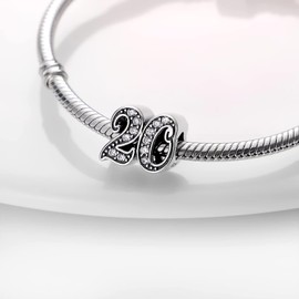 MariaFonte Charm 2025 Compatible with All Brands 20 Years Marriage Anniversary Lucky Charm 925 Silver Pendant Original Offers Birthday Friendship Mum Pearl Heart Family Christmas, Silver