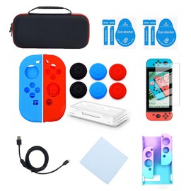 WONDER BAY Switch / Switch OLED Case 17-in-1 Bundle with Carrying Case, Switch Protective Cover, Game Organizer, Screen Protector, Charging Cable and Joy-Con Silicone Sleeves