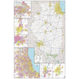 MapSherpa: Illinois State Wall Map - Extra Large - 40 x 60 inch Poster - Front Lamination
