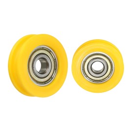 PATIKIL Nylon U Groove Bearings, 2 Pack 10x43.5x13mm U Type Groove Double Metal Roller Wheel Shielded GCr15 Chrome Steel Ball Bearings for Door Window, Yellow