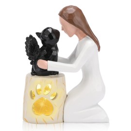 Seawah Cat Memorial Gifts for Loss of Cat - Sympathy Gifts for Cat Lover - Hand-Painted Angel Cat Candle Holder Figurine Statue for Women&Cat Mom - Pet Remembrance Gifts for Cat Passing Away(Black)