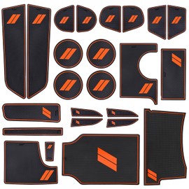 SENSHINE for Dodge Charger Accessories 2015-2021 2022 2023 Non-Slip Anti Dust Cup Holder Insert Center Console Shifter Liner Trim Door Pocket Mats Premium Custom Interior 24PC Set (Orange Trim)